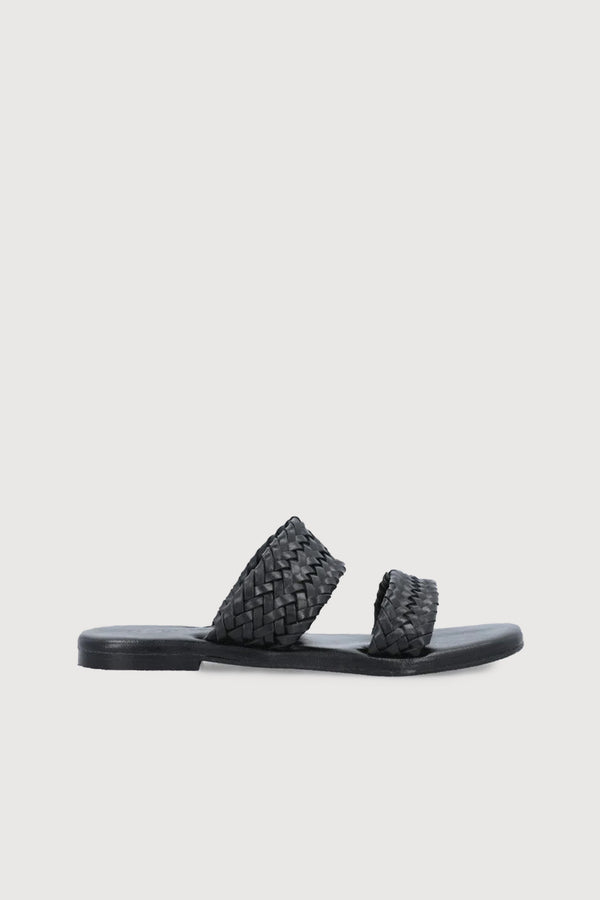 Flat Leather Sandals with Tightly Woven Design