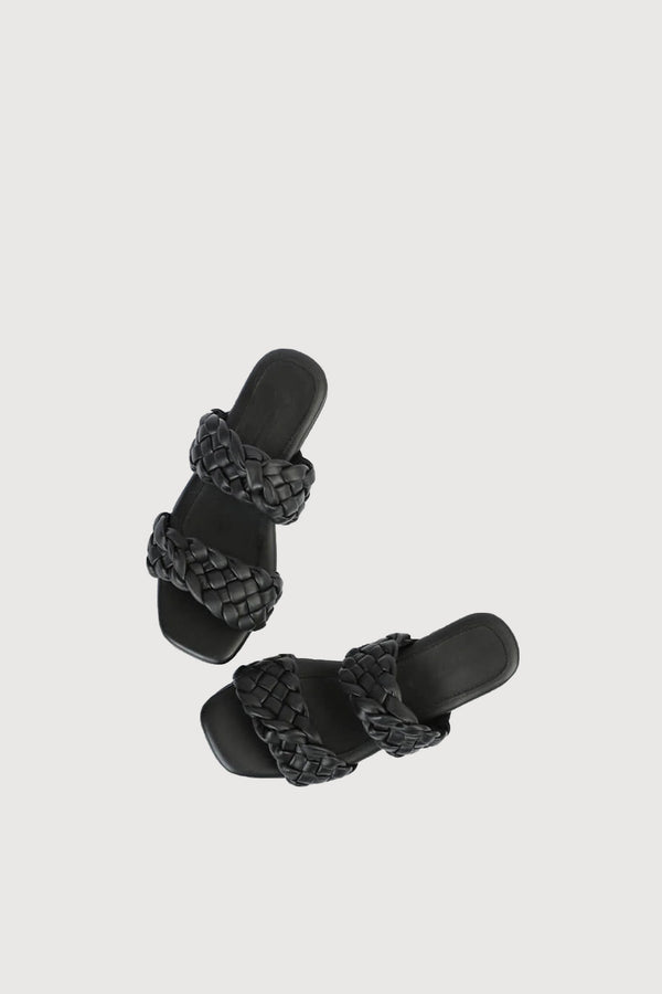 Flat 2 Strap Leather Sandal with Large Woven Design
