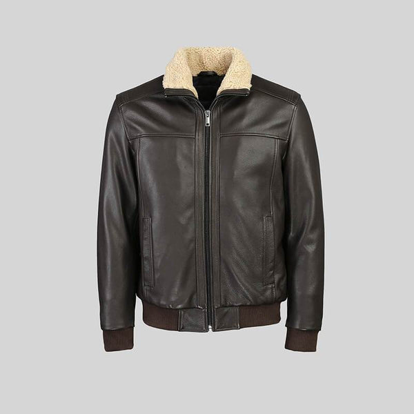 Bomber Full Grain Leather Jacket With Fur Collar Novado