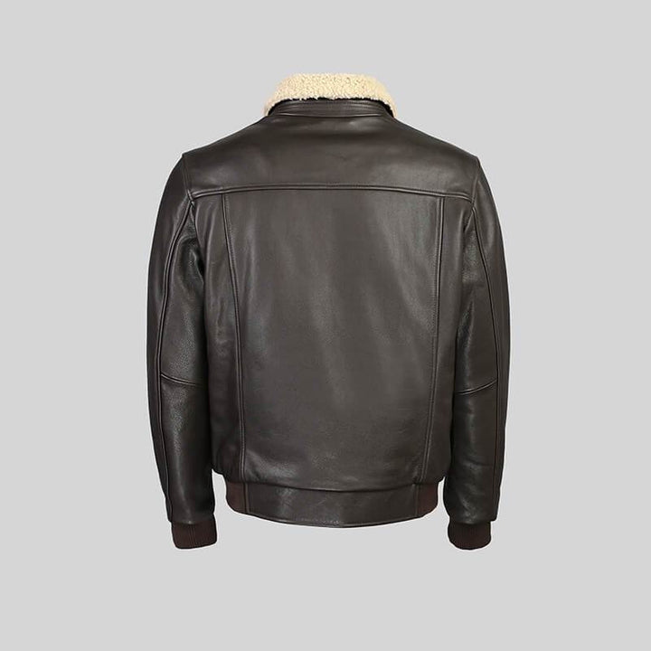 Bomber Full Grain Leather Jacket With Fur Collar Novado