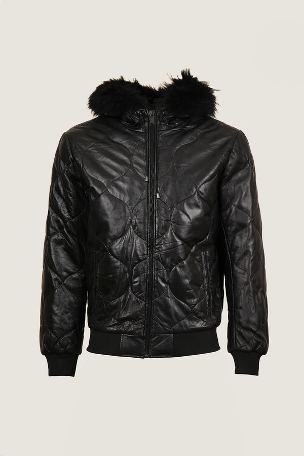 Women's Puffer Leather Jacket