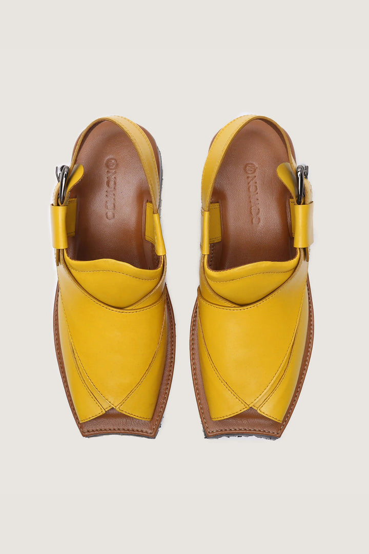 Handmade "Kaptaan Peshawari Chappal" Yellow Buffalo Leather Shoes | Made in Pakistan