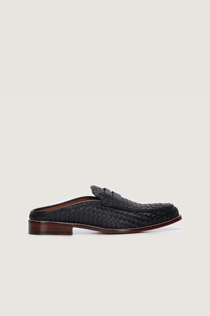 Penny Backless Woven Leather Mules Novado