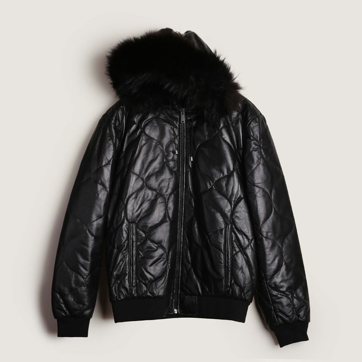 Women Shearling Fur Puffer Leather Jacket Novado